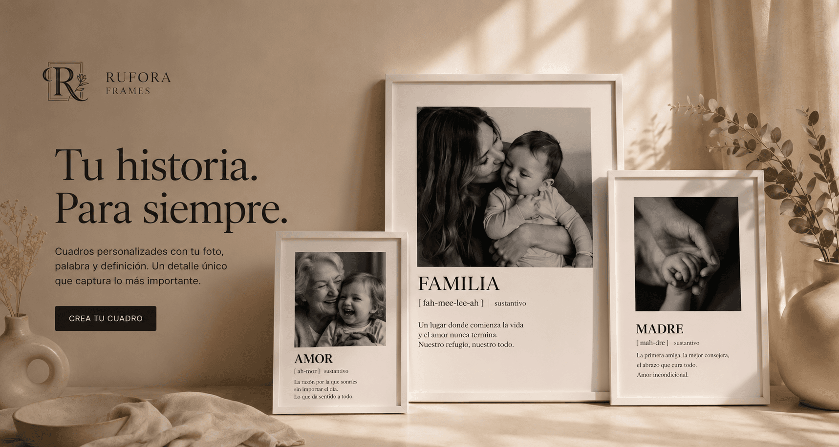 Marco Negro con foto familiar colgado en pared — Rufora Frames